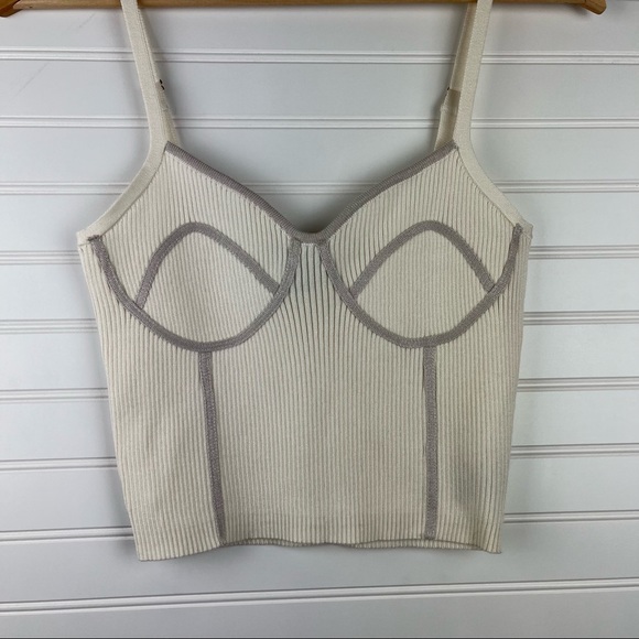 Trendy Cream Knit Sweater Crop Tank Faux Corset Top - Picture 2 of 9